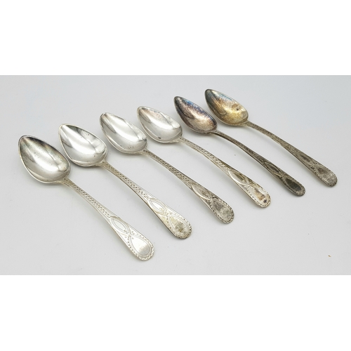 415 - A Set of Six Ornate Antique Tea Spoons. Hallmarked London 1807. Total Weight 70.75g.