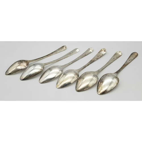 415 - A Set of Six Ornate Antique Tea Spoons. Hallmarked London 1807. Total Weight 70.75g.