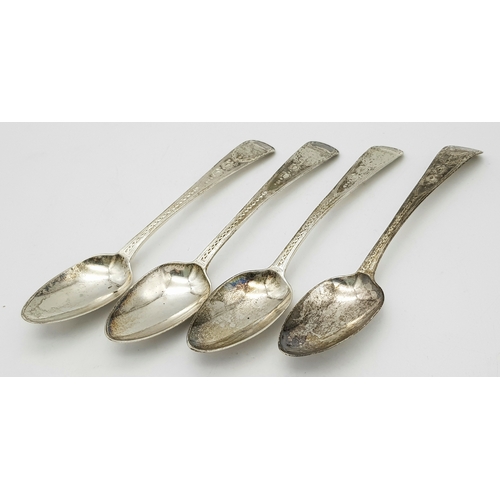 394 - Four Georgian Sterling Silver Tea Spoons with Ornate Design on the Handle. Total Weight 61g. Please ... 