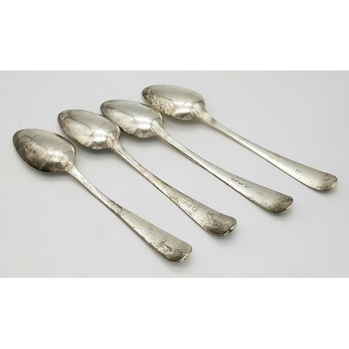 394 - Four Georgian Sterling Silver Tea Spoons with Ornate Design on the Handle. Total Weight 61g. Please ... 