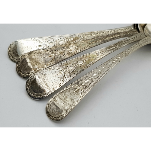 394 - Four Georgian Sterling Silver Tea Spoons with Ornate Design on the Handle. Total Weight 61g. Please ... 