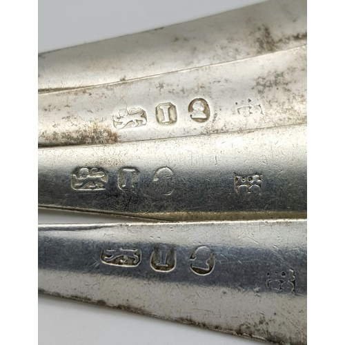 394 - Four Georgian Sterling Silver Tea Spoons with Ornate Design on the Handle. Total Weight 61g. Please ... 