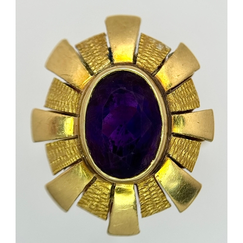 150 - An 18K Yellow Gold, Amethyst Pendant and Ring Set. An oval and pear cut centre stone - 4ctw set in a... 