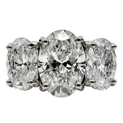 127 - A Platinum Three-Stone Lab-Grown Diamond Ring, claw set with three oval-cut diamonds. Total diamond ... 