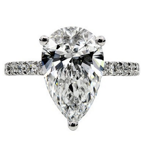 407 - A Platinum Pear Cut Lab-Grown Diamond Ring, claw set with a 3.08ct pear-cut diamond, with round bril... 