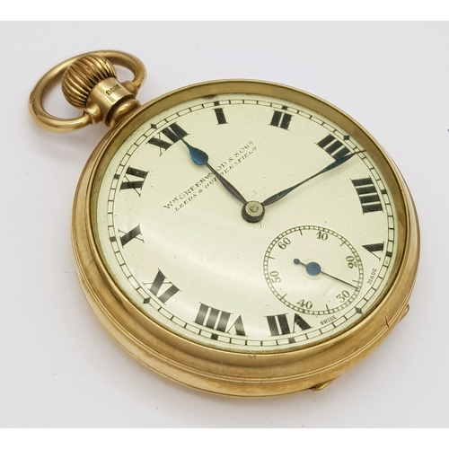 143 - An Antique 9K Gold Greenwood and Sons Double Rear Cased Pocket Watch. Top winder. White dial with se... 