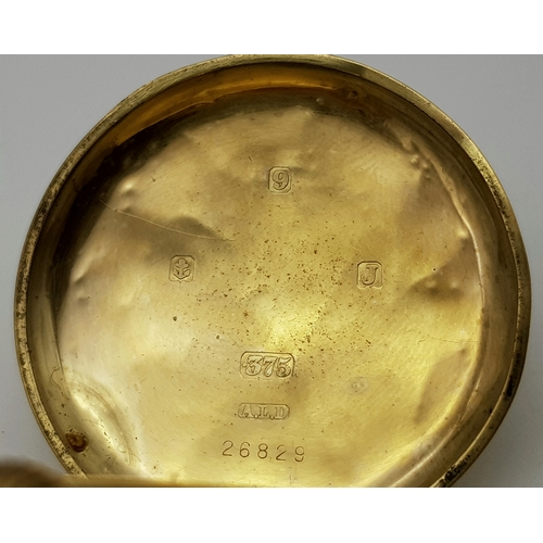 143 - An Antique 9K Gold Greenwood and Sons Double Rear Cased Pocket Watch. Top winder. White dial with se... 