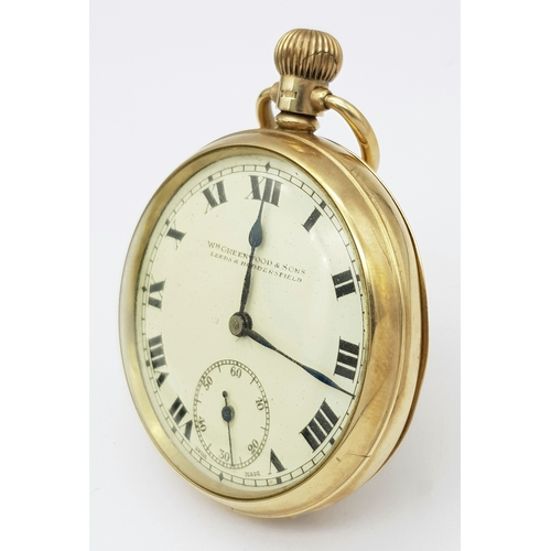 143 - An Antique 9K Gold Greenwood and Sons Double Rear Cased Pocket Watch. Top winder. White dial with se... 