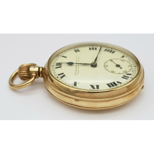 143 - An Antique 9K Gold Greenwood and Sons Double Rear Cased Pocket Watch. Top winder. White dial with se... 