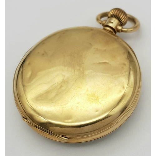 143 - An Antique 9K Gold Greenwood and Sons Double Rear Cased Pocket Watch. Top winder. White dial with se... 