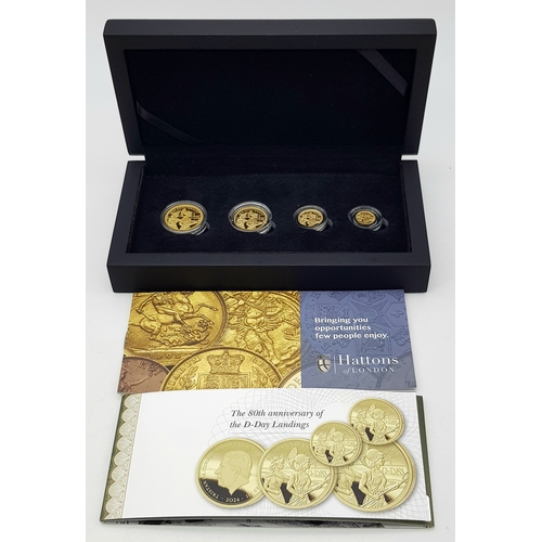 151 - A Hattons of London Commemorative 22k Gold Proof Sovereign Set - 80th Anniversary of D-Day. Full, ha... 