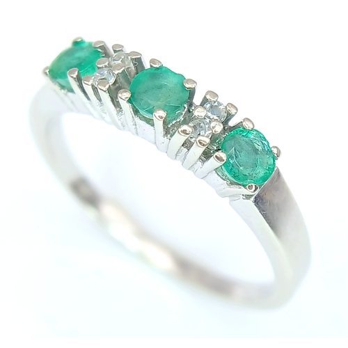 159 - A 14K White Gold, Diamond And Emerald Set Ring. 2.8G, Size O. Sc 6022