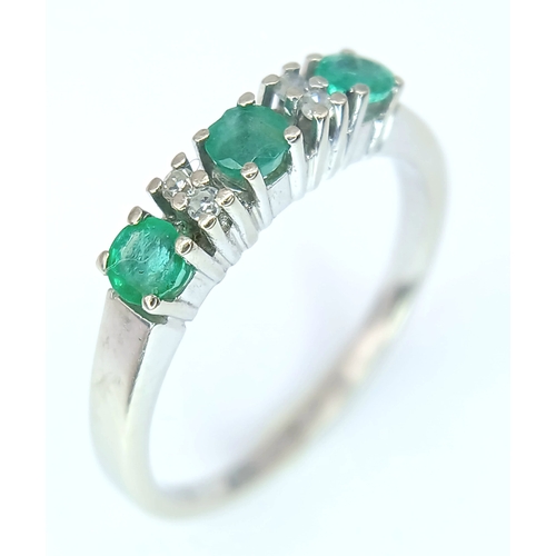 159 - A 14K White Gold, Diamond And Emerald Set Ring. 2.8G, Size O. Sc 6022
