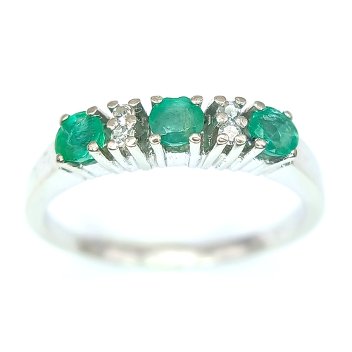 159 - A 14K White Gold, Diamond And Emerald Set Ring. 2.8G, Size O. Sc 6022