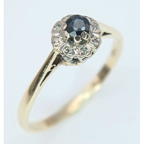 180 - An 18K Yellow Gold, Vintage, Diamond And Sapphire Ring. 2G, Size N.