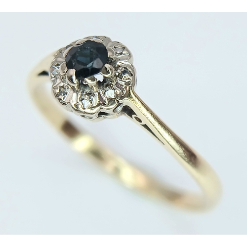180 - An 18K Yellow Gold, Vintage, Diamond And Sapphire Ring. 2G, Size N.