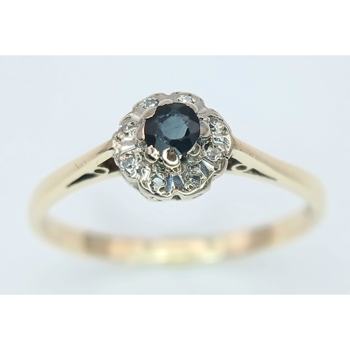 180 - An 18K Yellow Gold, Vintage, Diamond And Sapphire Ring. 2G, Size N.