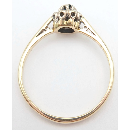 180 - An 18K Yellow Gold, Vintage, Diamond And Sapphire Ring. 2G, Size N.
