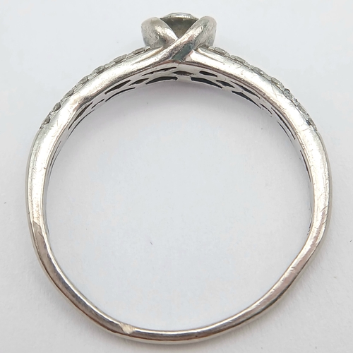 187 - An 18K White Gold, Diamond Solitaire With 2 Row Diamond Shoulders. 0.40Tcw, 2.2G, Size P. Sc 6043