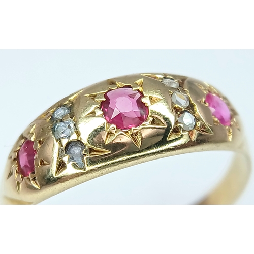 194 - An 18K Yellow Gold, Antique, Diamond And Ruby Set Ring. 2.1G, Size P. Hallmarked Birmingham 1903.  S... 