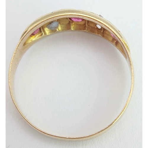 194 - An 18K Yellow Gold, Antique, Diamond And Ruby Set Ring. 2.1G, Size P. Hallmarked Birmingham 1903.  S... 