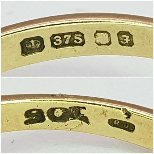 219 - A 9k yellow gold garnet and opal cluster ring, 0.30ct ruby weight, 4g total weight, ring size Q. Ref... 