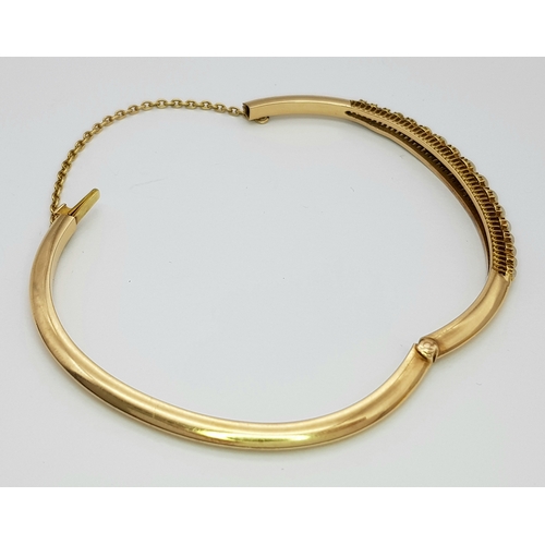226 - A 14k yellow gold pearl bangle, 9.8g total weight, 6cm diameter. Ref: SH2520I