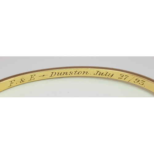 226 - A 14k yellow gold pearl bangle, 9.8g total weight, 6cm diameter. Ref: SH2520I