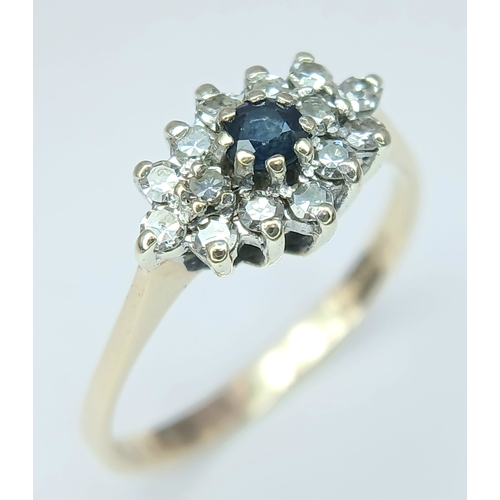 266 - A 9K Yellow Gold, Diamond And Sapphire, Cluster Ring. 2G, Size P. Tan 6003
