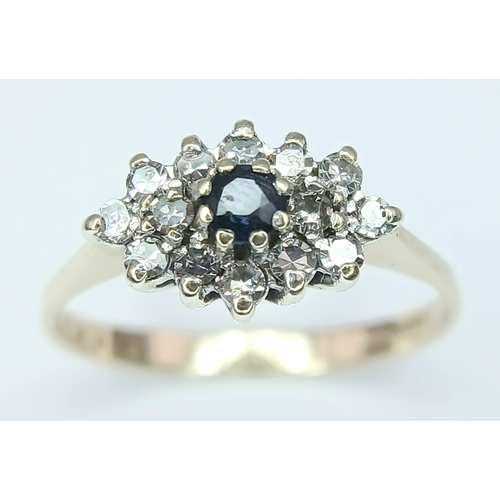 266 - A 9K Yellow Gold, Diamond And Sapphire, Cluster Ring. 2G, Size P. Tan 6003