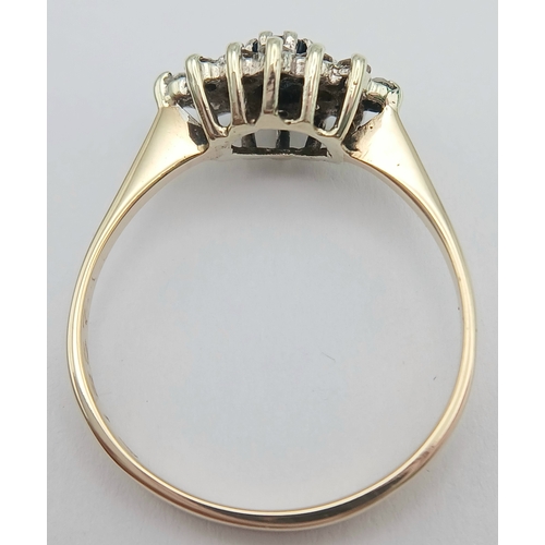 266 - A 9K Yellow Gold, Diamond And Sapphire, Cluster Ring. 2G, Size P. Tan 6003