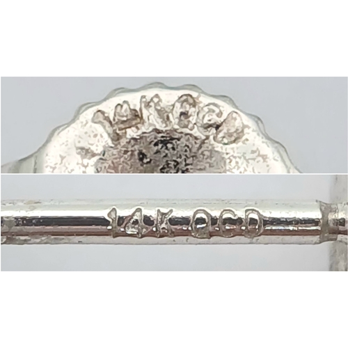 287 - A pair of 14K White Gold, Diamond And Synthetic Emerald Set, Halo Stud Earrings. 2.2G. Tan 6009