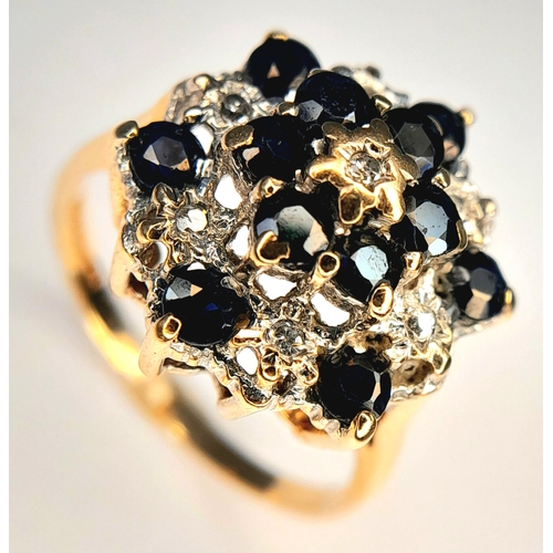369 - A 9K Yellow Gold, Diamond And Sapphire, Cluster Ring. 3.5G, Size O. Sc 6004