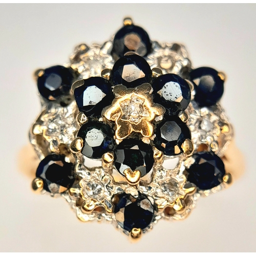 369 - A 9K Yellow Gold, Diamond And Sapphire, Cluster Ring. 3.5G, Size O. Sc 6004