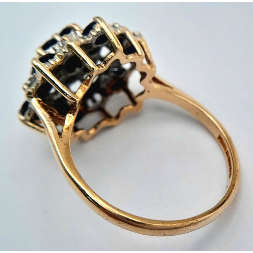 369 - A 9K Yellow Gold, Diamond And Sapphire, Cluster Ring. 3.5G, Size O. Sc 6004