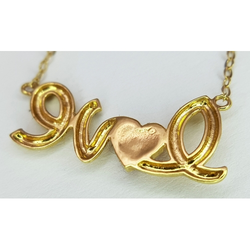 139 - An 18K Yellow Gold, Love Necklace, With Red Enamelled Heart. 1.6G. Tan 6014