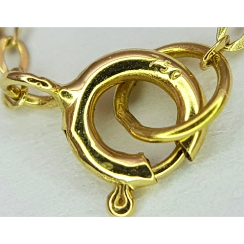 139 - An 18K Yellow Gold, Love Necklace, With Red Enamelled Heart. 1.6G. Tan 6014