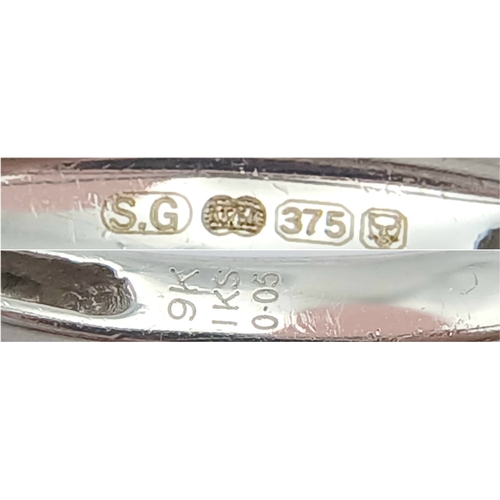 405 - A 9K White Gold, Diamond Set, half Eternity Ring. 1.6G, Size O. Sc 6011