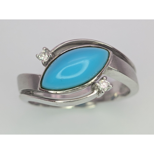 233 - A 18k white gold diamond and turquoise ring, 0.02ct diamond weight, 6.7g total weight, ring size R. ... 