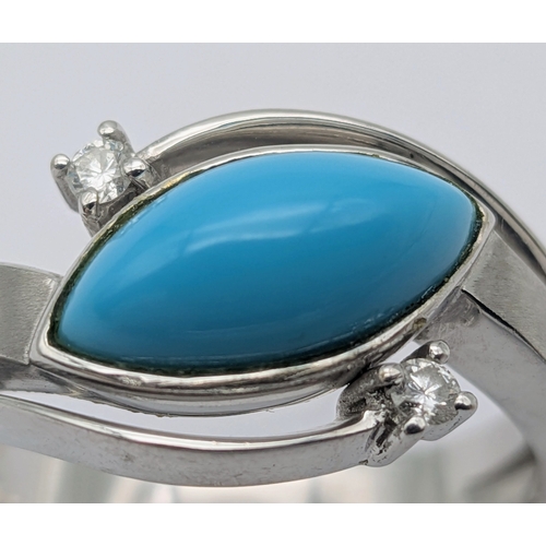 233 - A 18k white gold diamond and turquoise ring, 0.02ct diamond weight, 6.7g total weight, ring size R. ... 