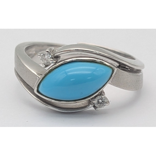 233 - A 18k white gold diamond and turquoise ring, 0.02ct diamond weight, 6.7g total weight, ring size R. ... 