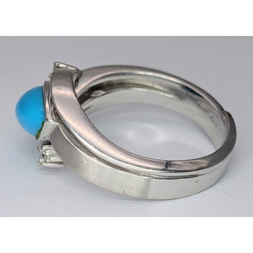 233 - A 18k white gold diamond and turquoise ring, 0.02ct diamond weight, 6.7g total weight, ring size R. ... 