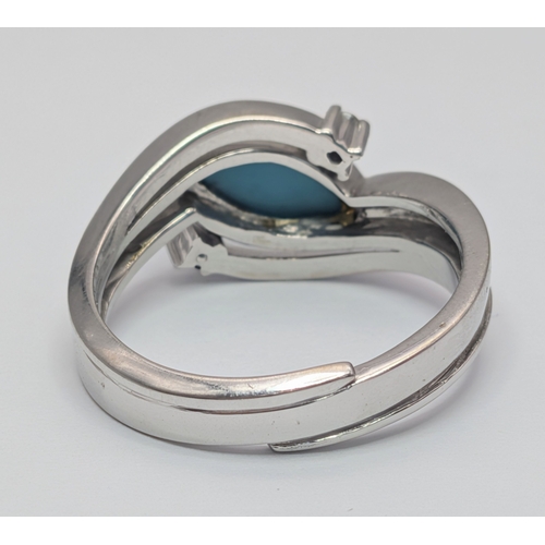 233 - A 18k white gold diamond and turquoise ring, 0.02ct diamond weight, 6.7g total weight, ring size R. ... 