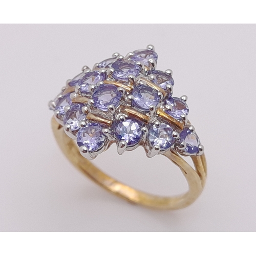 251 - A Beautiful 9 Carat Yellow Gold and Tanzanite Set Cluster Ring Size M. The Ring is set with Sixteen ... 