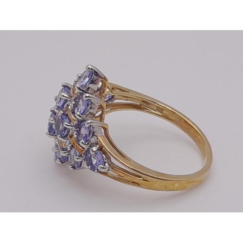 251 - A Beautiful 9 Carat Yellow Gold and Tanzanite Set Cluster Ring Size M. The Ring is set with Sixteen ... 