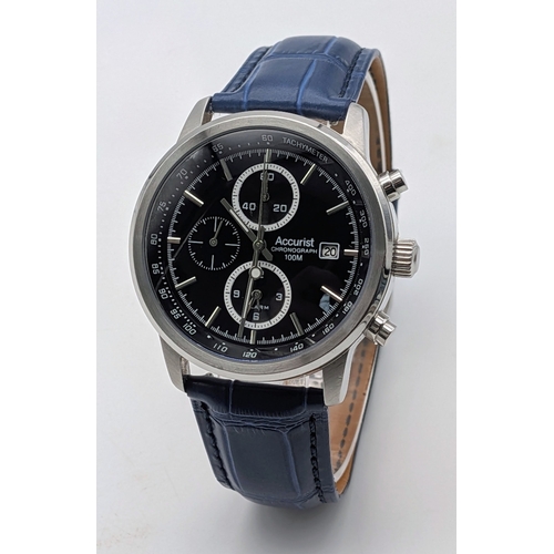 361 - A Smart Accurist Chronograph Date Watch Model ‘Skymaster’ reference MS758. 41mm Case. Blue Leather Q... 