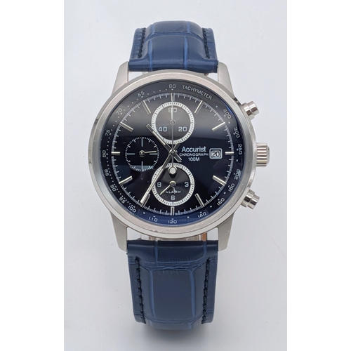 361 - A Smart Accurist Chronograph Date Watch Model ‘Skymaster’ reference MS758. 41mm Case. Blue Leather Q... 