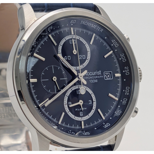 361 - A Smart Accurist Chronograph Date Watch Model ‘Skymaster’ reference MS758. 41mm Case. Blue Leather Q... 