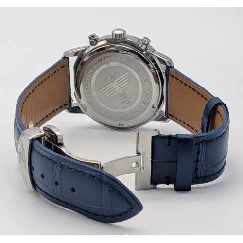 361 - A Smart Accurist Chronograph Date Watch Model ‘Skymaster’ reference MS758. 41mm Case. Blue Leather Q... 