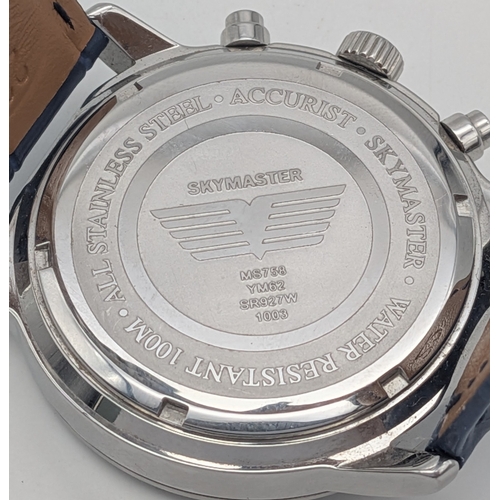 361 - A Smart Accurist Chronograph Date Watch Model ‘Skymaster’ reference MS758. 41mm Case. Blue Leather Q... 